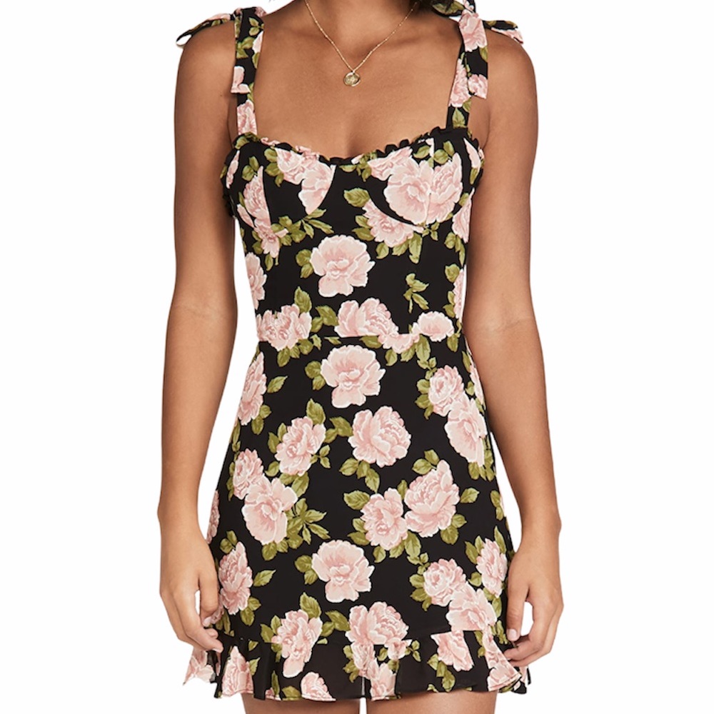 Reformation Christine Dress-Black Floral Print
